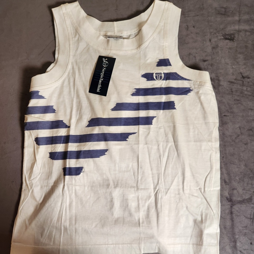 NWT Sergio Tacchini Womens Tennis Tank Top Size US 10 White Blue Graphic Italian